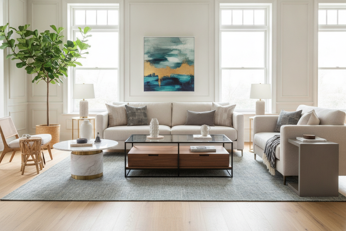 Wayfair Living Room Table Selection Guide: Styles, Spatial Fit, and Material Trade-Offs
