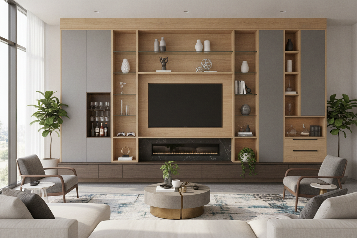 Sitting Room Wall Units Guide: Layout Configurations, Storage Zoning, and Material Trade-Offs