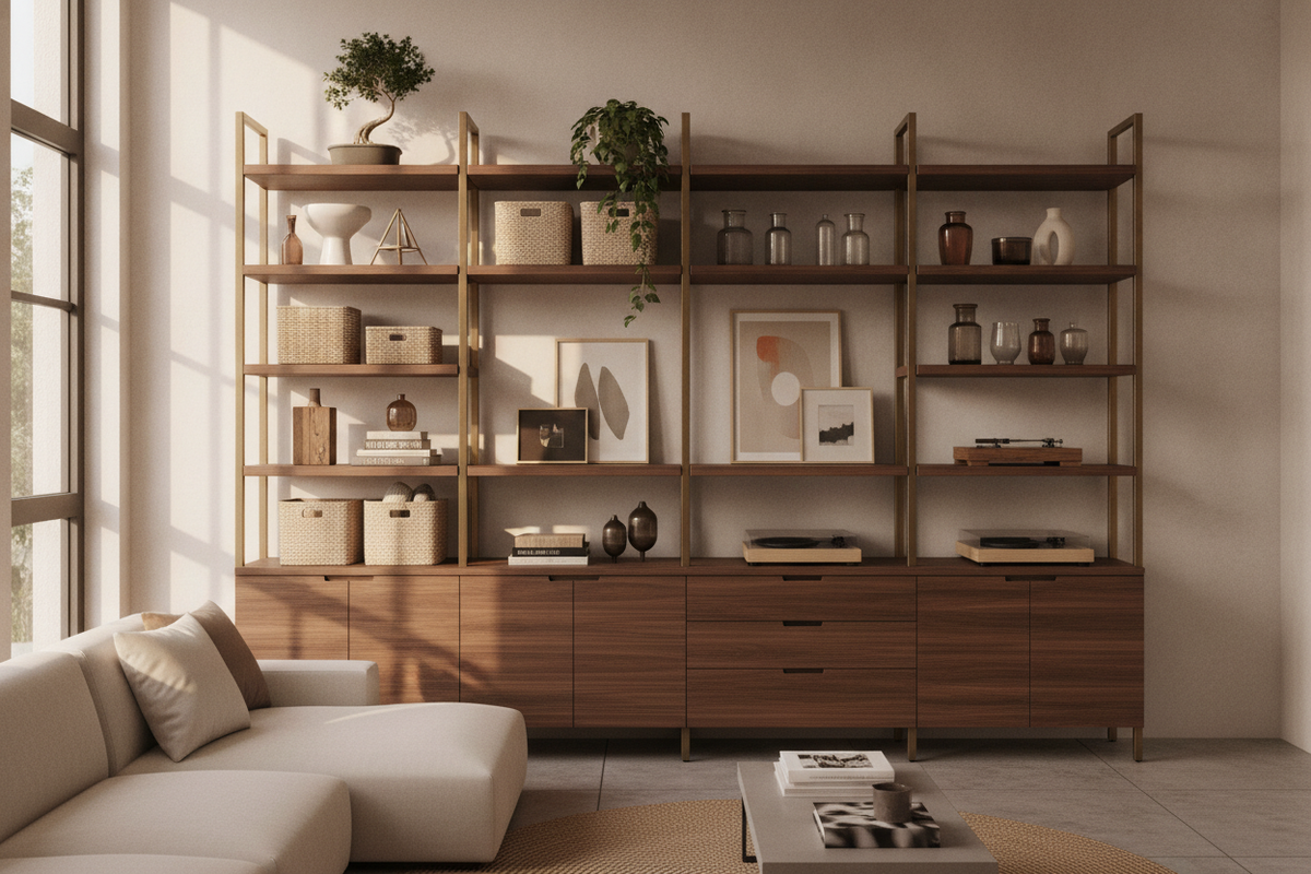 Living Room Storage Rack Guide: Shelf Stand Styles, Storage Zoning, and Styling