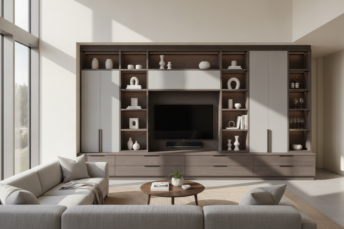 Living Room Wall Storage Units Guide: Layouts, Storage Zoning, and Structural Fit