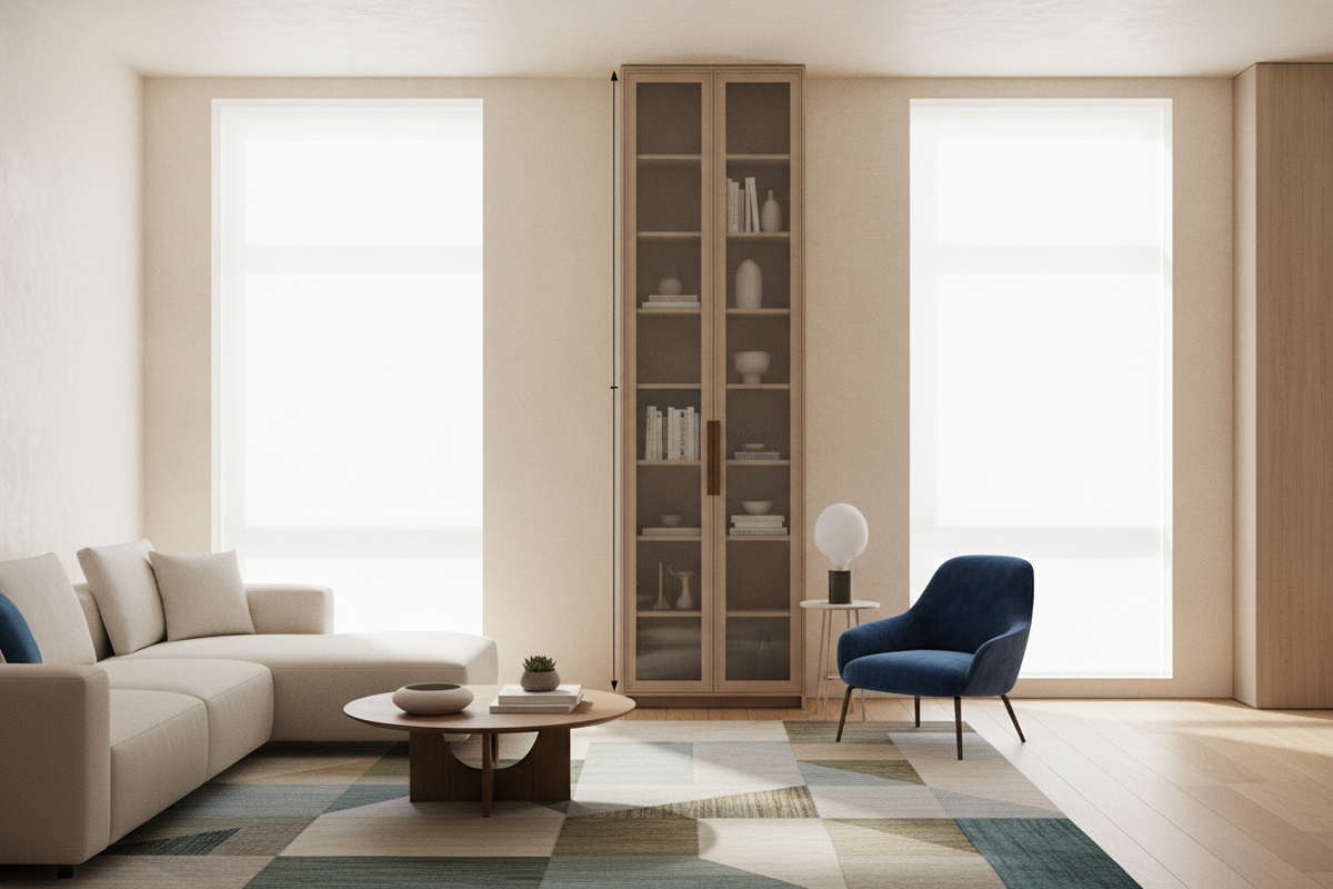 Narrow Cabinet for Living Room Guide: Depth Profiles, Door Clearances, and Spatial Layouts