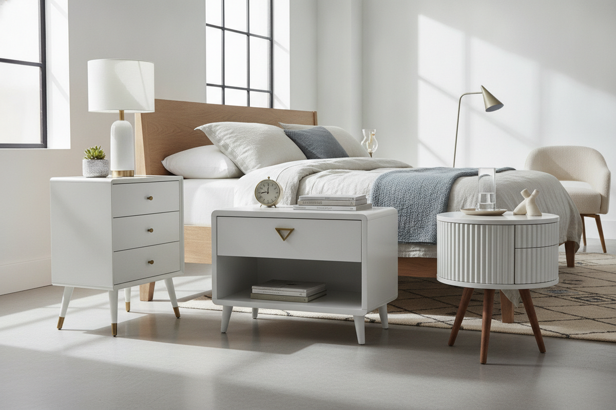 Mid Century Modern White Nightstand Guide: Silhouettes, Storage, and Bedroom Sizing