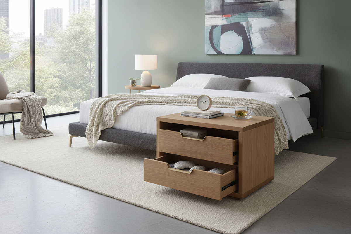C Shaped Nightstand Buying Guide: Space-Saving Ergonomics, Bed Clearances, and Drawer Storage Options