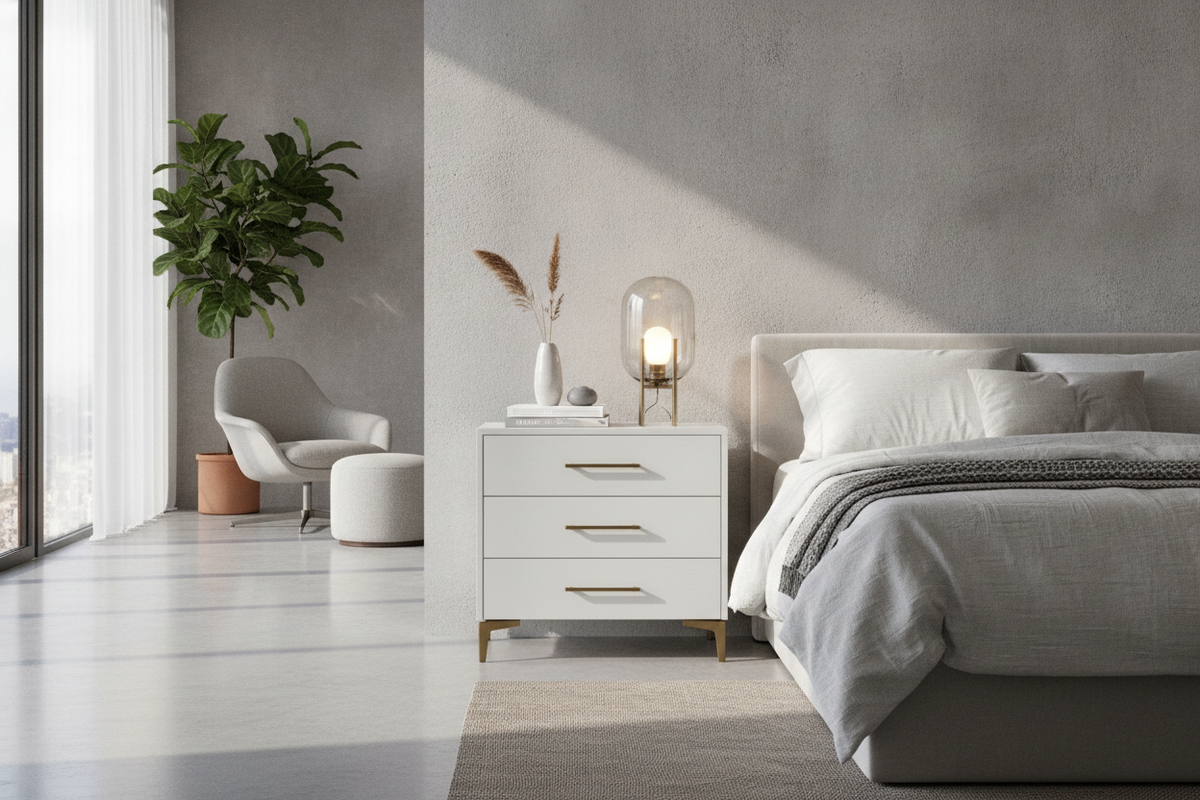 Modern White Bedside Table Guide: Storage, Finishes & Sizing