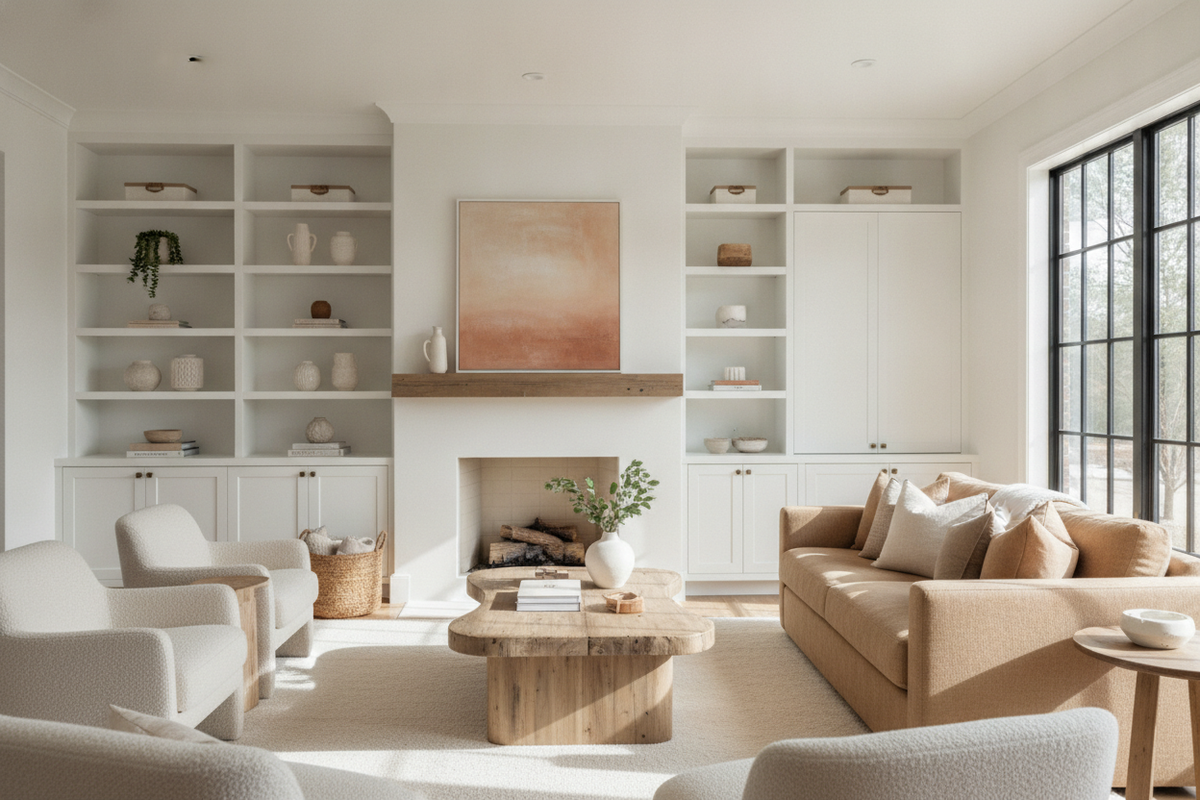 White Builtins Design Guide: Layouts, Finishes, and Styling Warm Living Room Storage