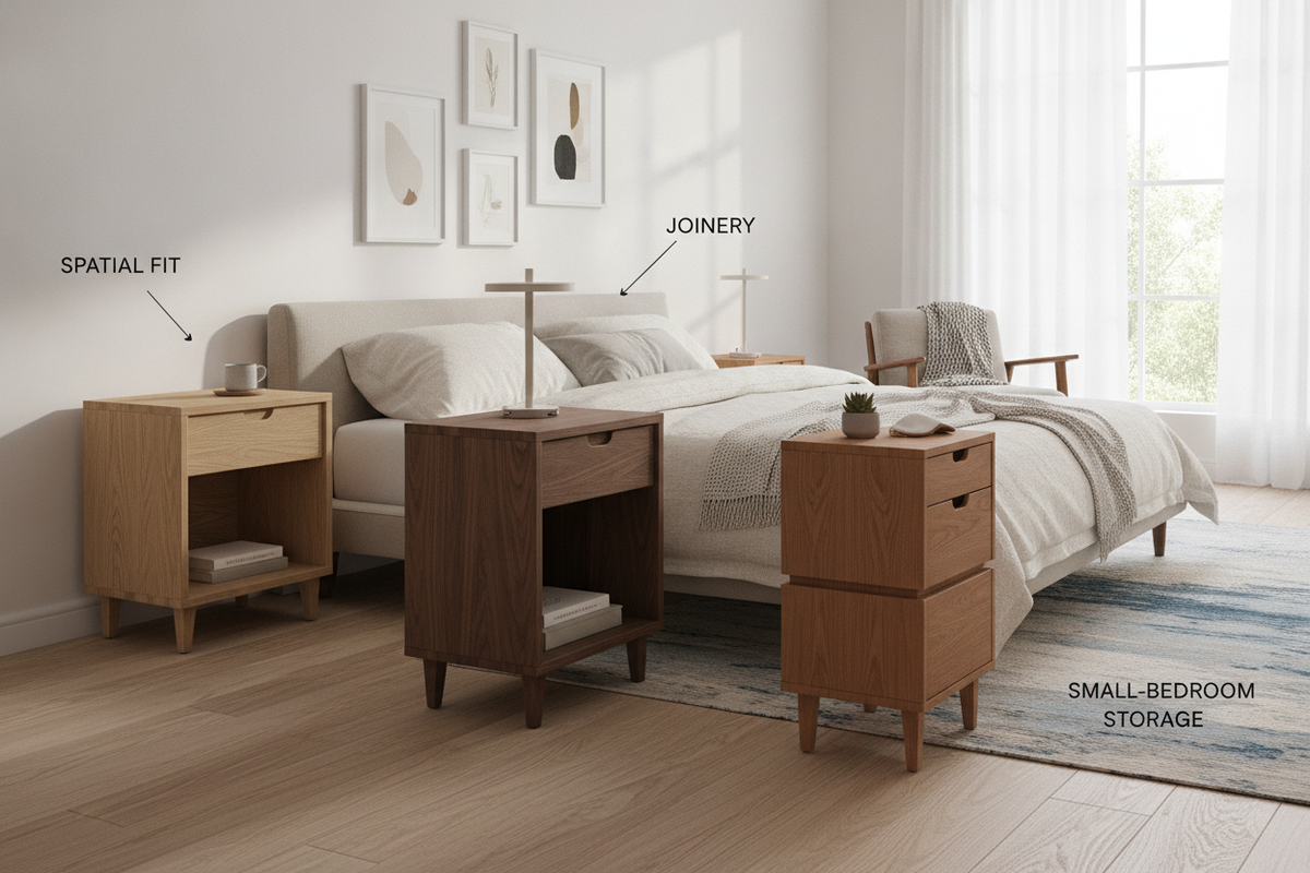 Narrow Solid Wood Nightstand Guide: Spatial Fit, Joinery, and Small-Bedroom Storage