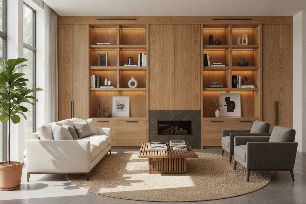 Wood Built Ins Design Guide: Spatial Proportions, Timber Tones, and Storage Layouts