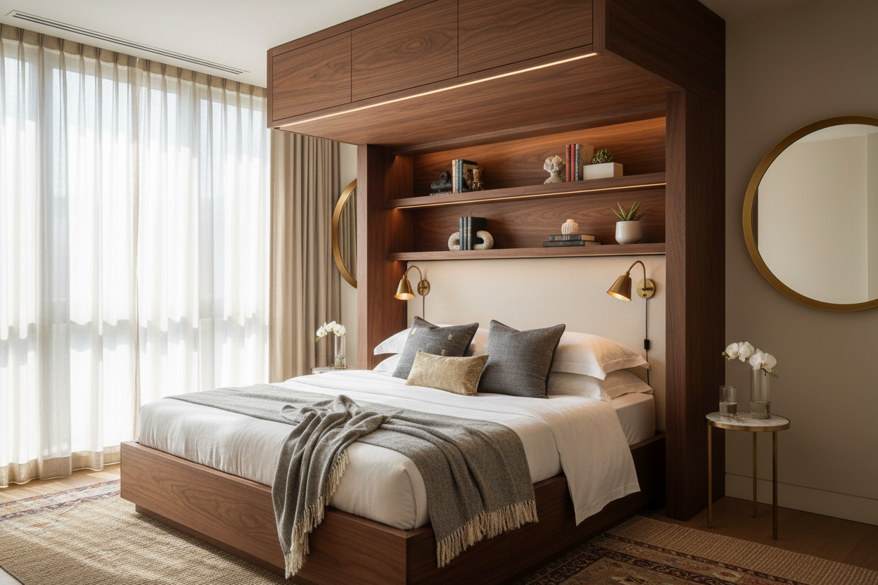 How to Style a Bed With Overhead Storage for a Luxury Look