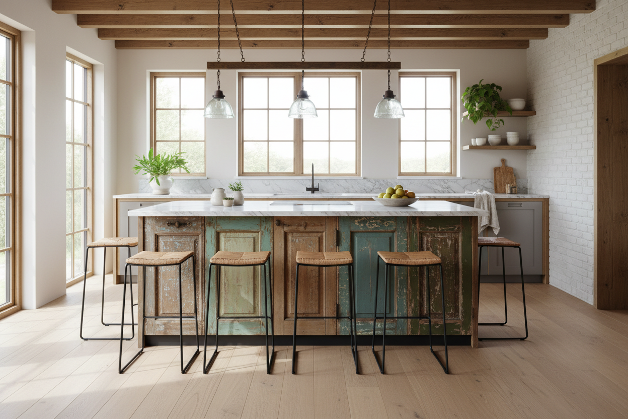 Elevate Your Home With A Kitchen Island Made From Old Doors