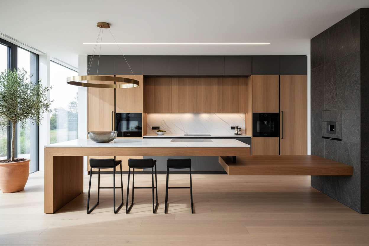 The Cantilevered Island: A Gravity-Defying Kitchen Statement