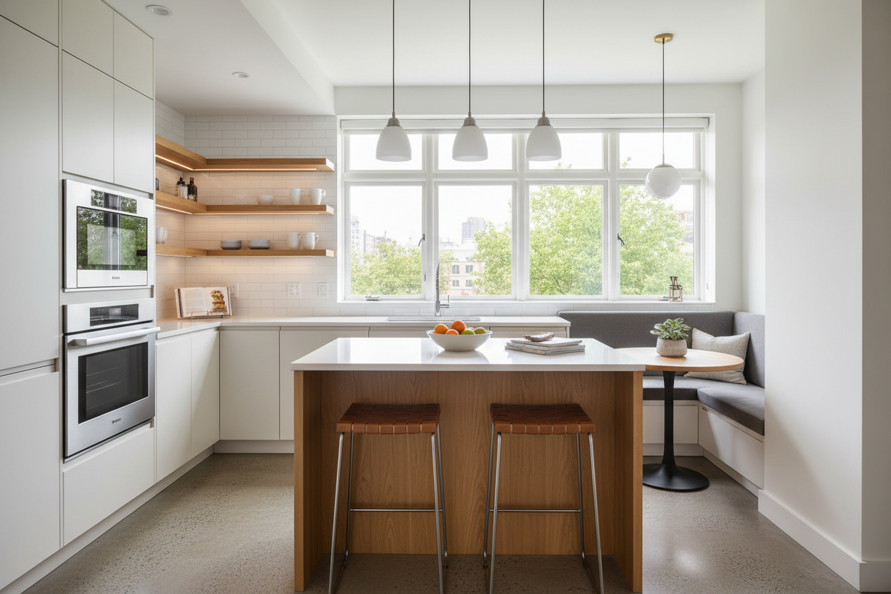 Fitting a Kitchen Island with Seating for Small Kitchen Layouts