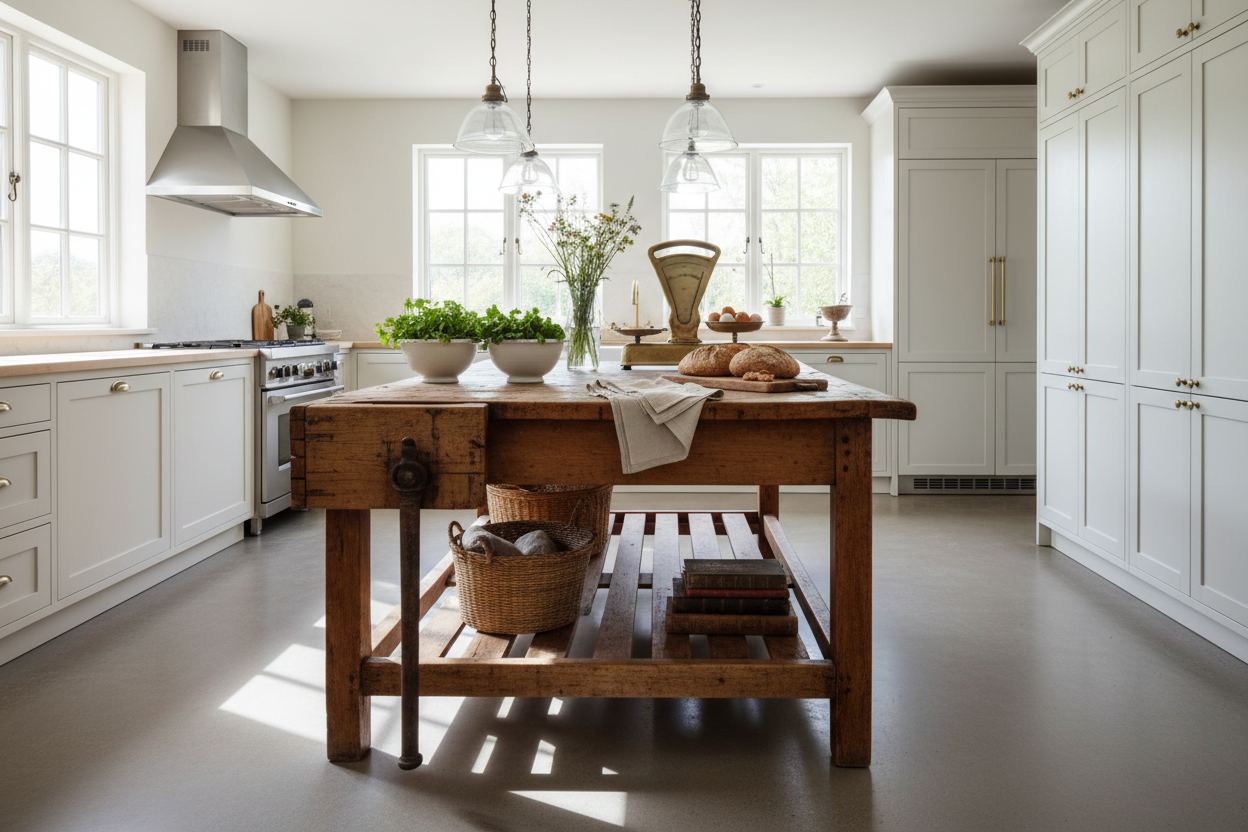 Styling an Antique Kitchen Work Table for Timeless Character