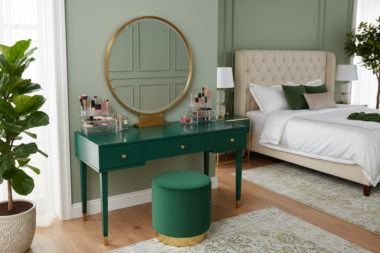 Style Green Makeup Vanities for a High-End Bedroom Look