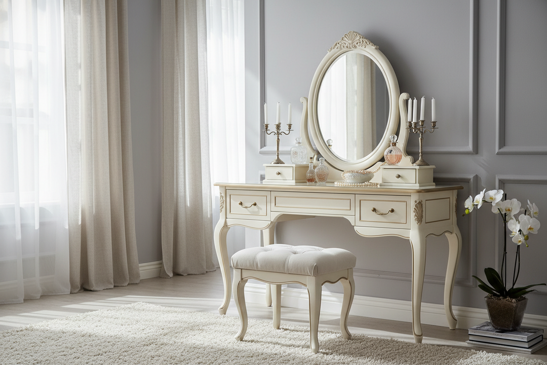 Styling an Ivory Makeup Vanity for Timeless Elegance