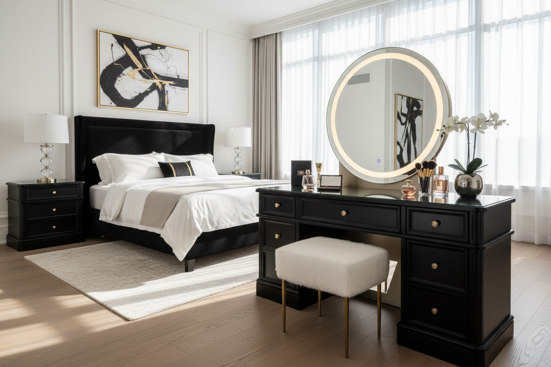 How to Style a Black Makeup Vanity for a Luxury Look