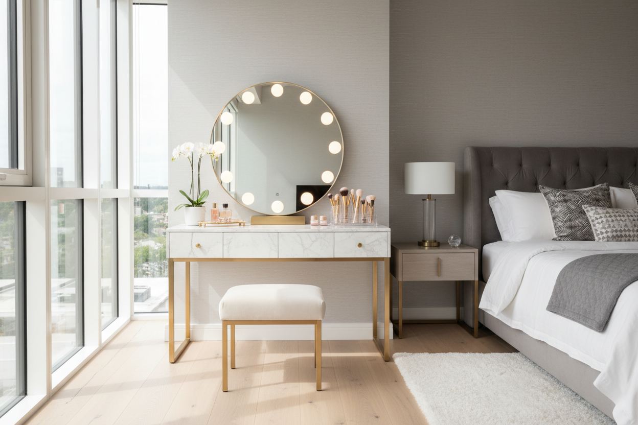 How to Style a Lighted Makeup Vanity with Stool for a Luxury Look