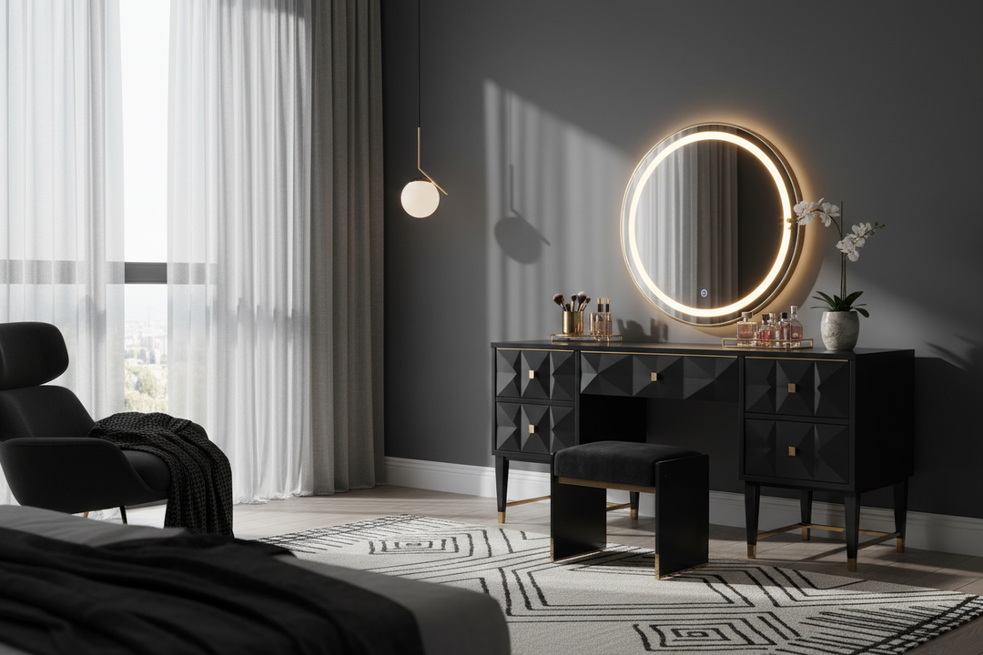 How to Style a Black Vanity With Light for High-End Drama