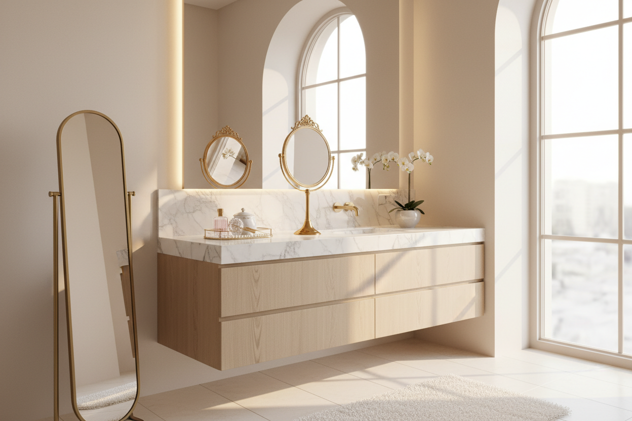 Styling a Face Mirror with Stand for a Luxury Vanity