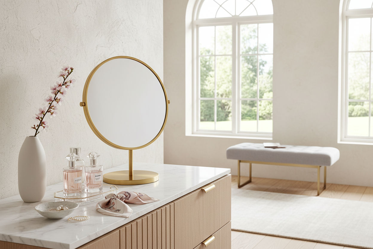 Styling a Circle Vanity Mirror with Stand for High-End Impact
