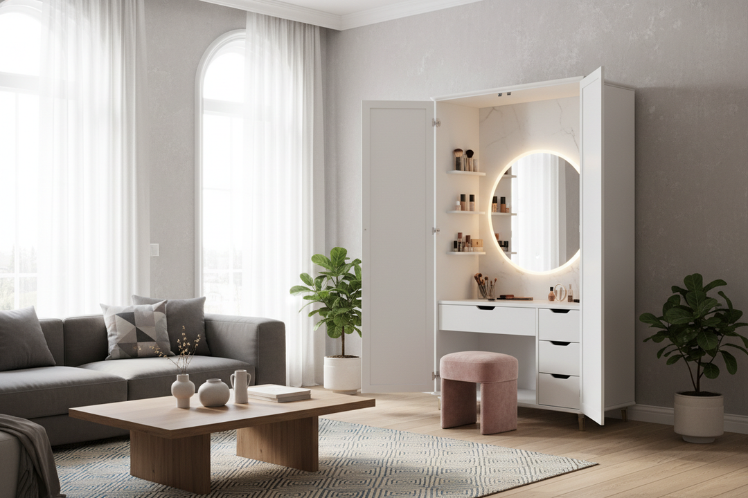 Armoire with Vanity: The Designer Secret to Hidden Clutter