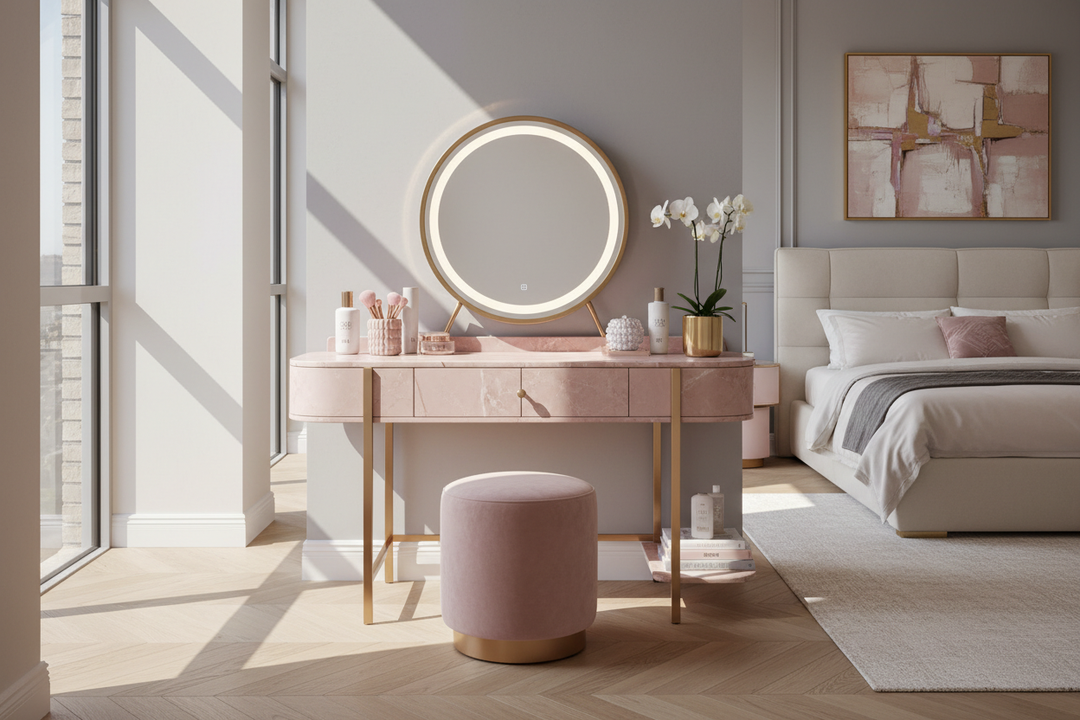 Styling a Pink Vanity Makeup Table for a High-End Look
