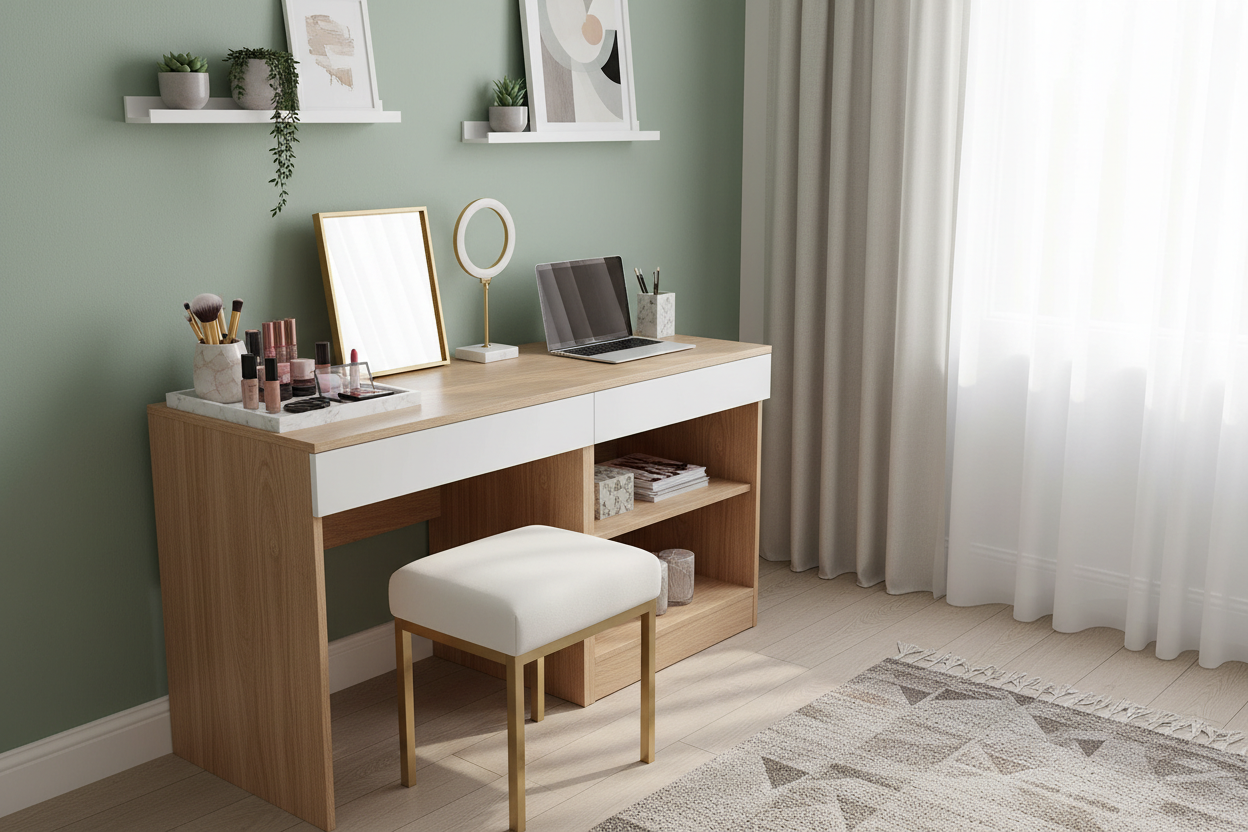 Makeup on Desk: How to Style a Dual-Purpose Vanity