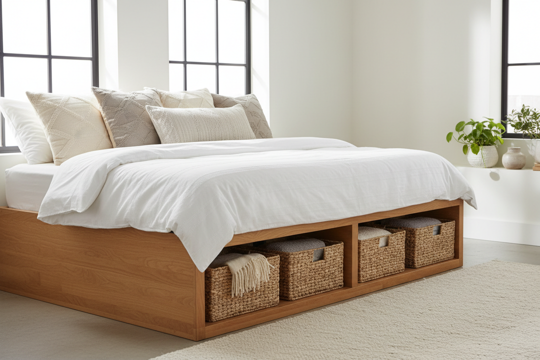 The Ultimate Space Saver: Styling a Platform Daybed with Basket Storage