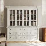 75'' 6-Drawer Symmetric Bookcase With Glass Doors