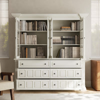 75'' 6-Drawer Symmetric Bookcase With Glass Doors