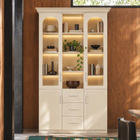 Tall Arched Display Cabinet with Glass Doors and LED Shelves