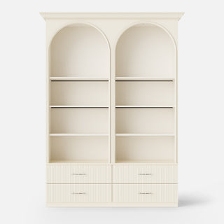Arched Display Cabinet with Open Shelving, Drawers and Integrated Lighting