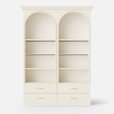 Arched Display Cabinet with Open Shelving, Drawers and Integrated Lighting