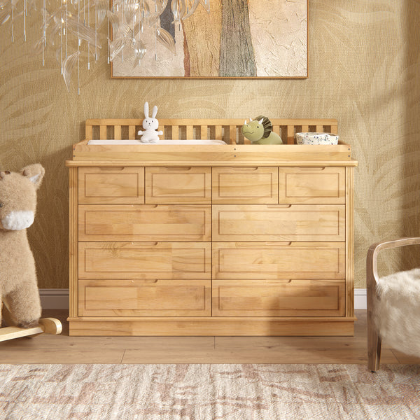 Solid Wood Changing Table with Drawers and Handle-Free Design