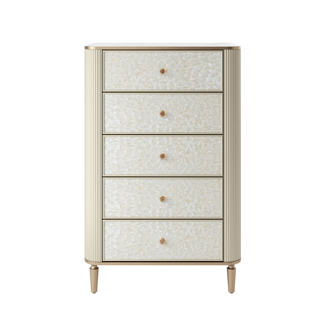 Nacre 5-Drawer Chest with Marble-Style Top