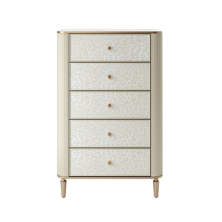Nacre 5-Drawer Chest with Marble-Style Top