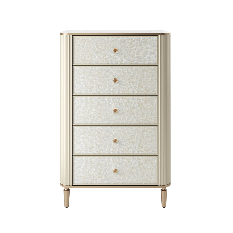 Nacre 5-Drawer Chest with Marble-Style Top