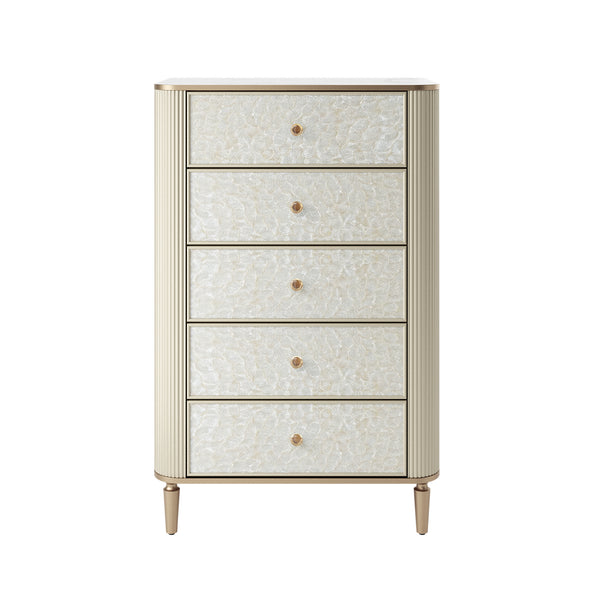 Nacre 5-Drawer Chest with Marble-Style Top