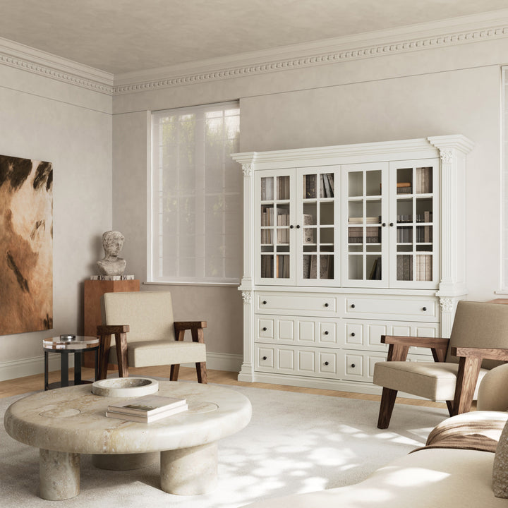 75'' 6-Drawer Symmetric Bookcase With Glass Doors