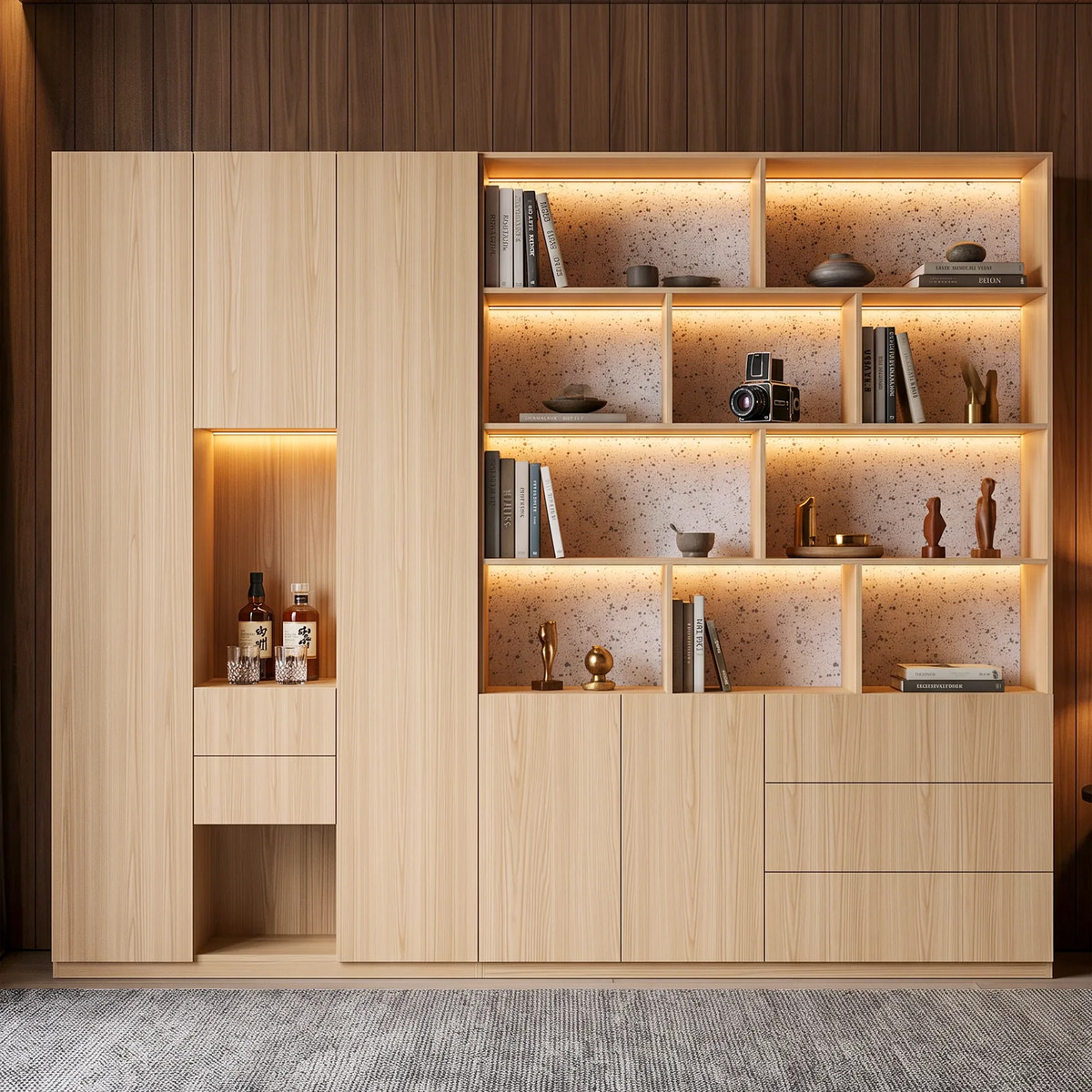Modular Display Storage Cabinet Set with Drawers and LED Lighting