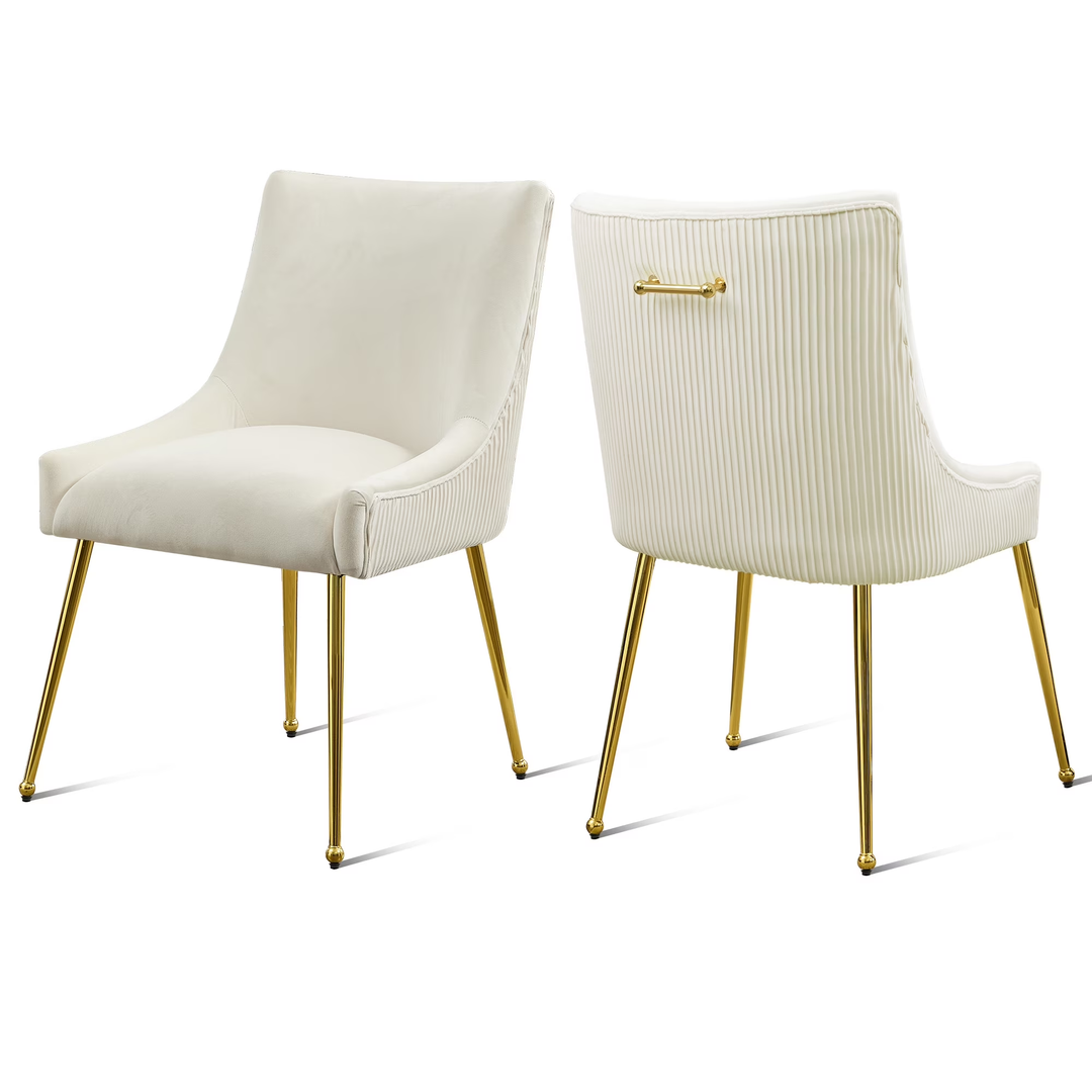 Upholstered Dining Chair with Velvet Fabric and Metal Legs