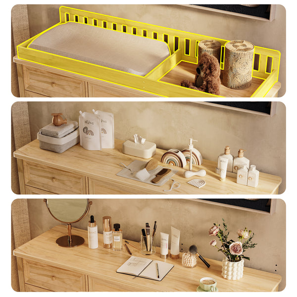 Solid Wood Changing Table with 9 Drawers