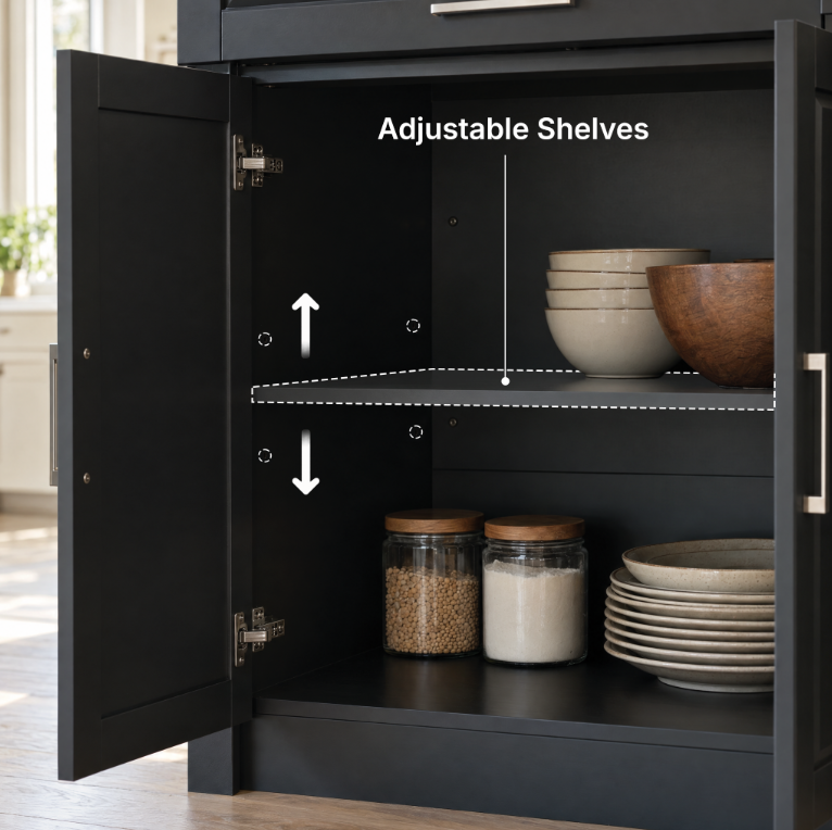 Modern Double-Sided Kitchen Island with Storage and Seating Space-Black