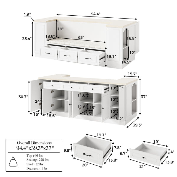 Kitchen Island with Built-in Bench & Storage