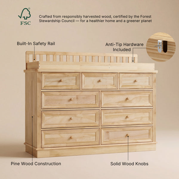 Solid Wood Changing Table with Drawers and Round Knob Handles