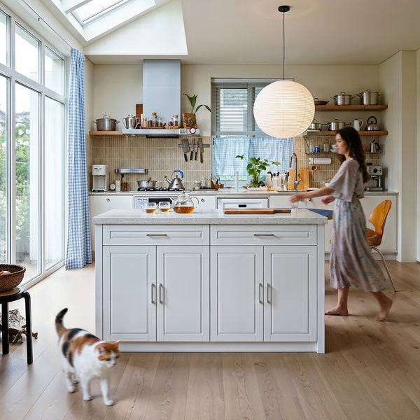 Modern Double-Sided Kitchen Island with Storage and Seating Space