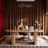 Solid Wood Sculpted Base Office Desk