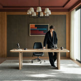 Rounded Edge Wood Grain Desk with Metal Frame