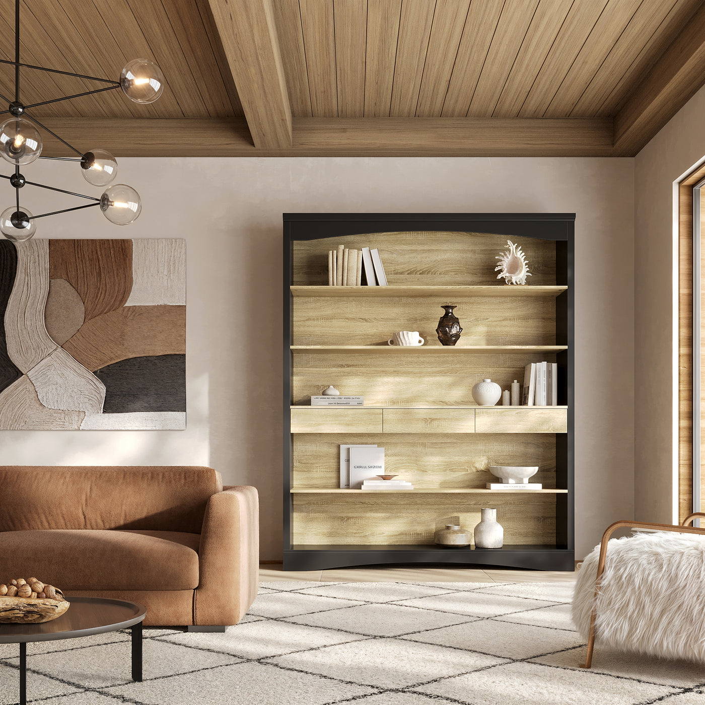 Bookcase and Display Cabinet with 5 Shelves and 3 Drawers
