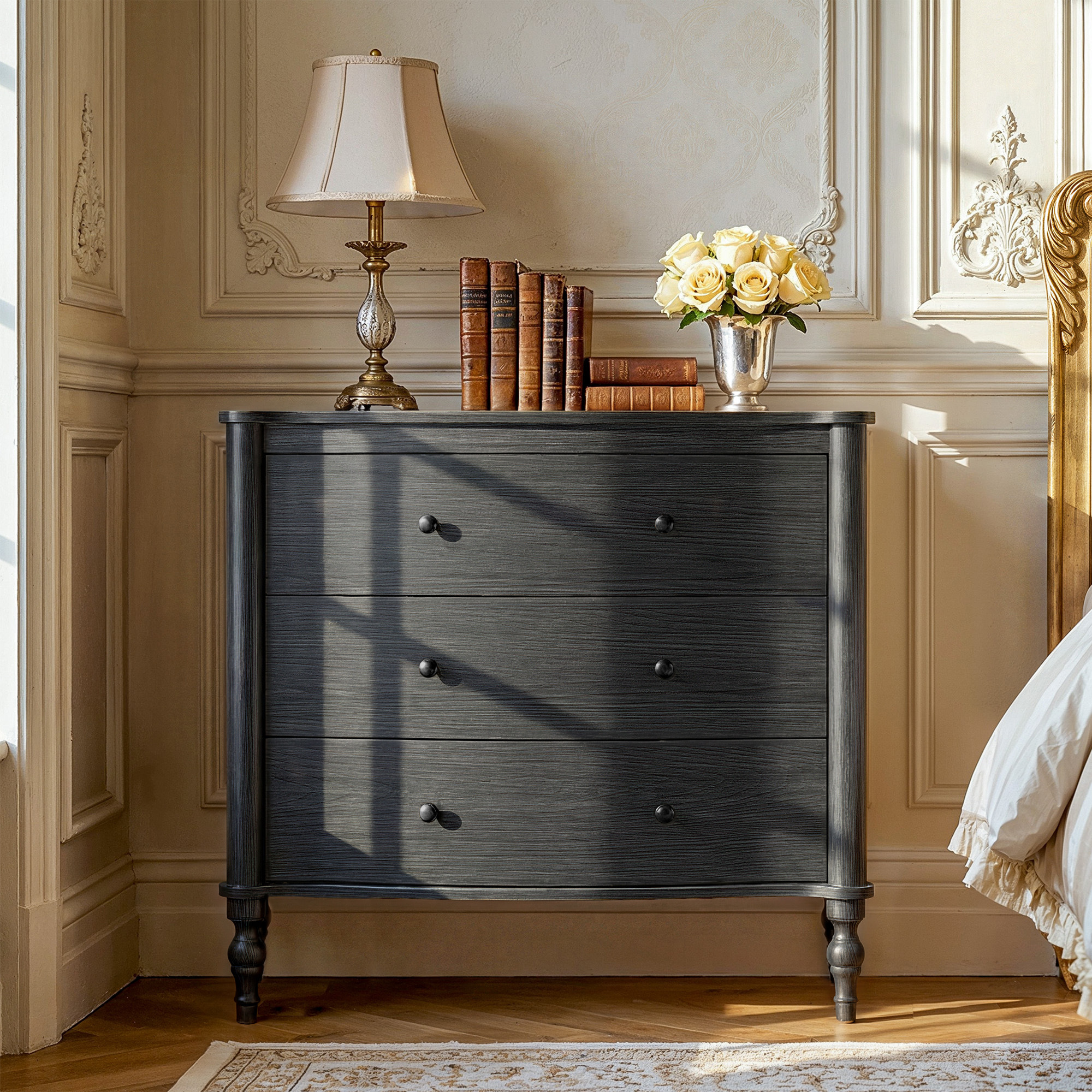 Curva 3-Drawer Nightstand-Black