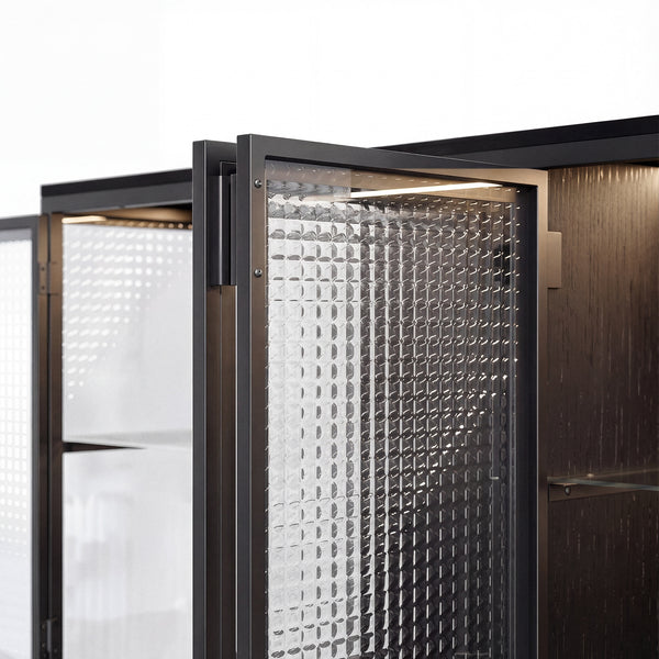 Storage Cabinet with Glass Doors and Metal Frame